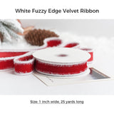 1" Velvet Ribbon | White Fuzzy Edge or Gold Glitter Edge | 25 Yard Roll | Gift Wrapping & Holiday Crafts | Laribbons Custom
