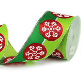 2.5" Green Christmas Ribbon – Red Glitter Dots with White Snowflakes, Wired Silver Edges, 25 Yards | Laribbons Custom