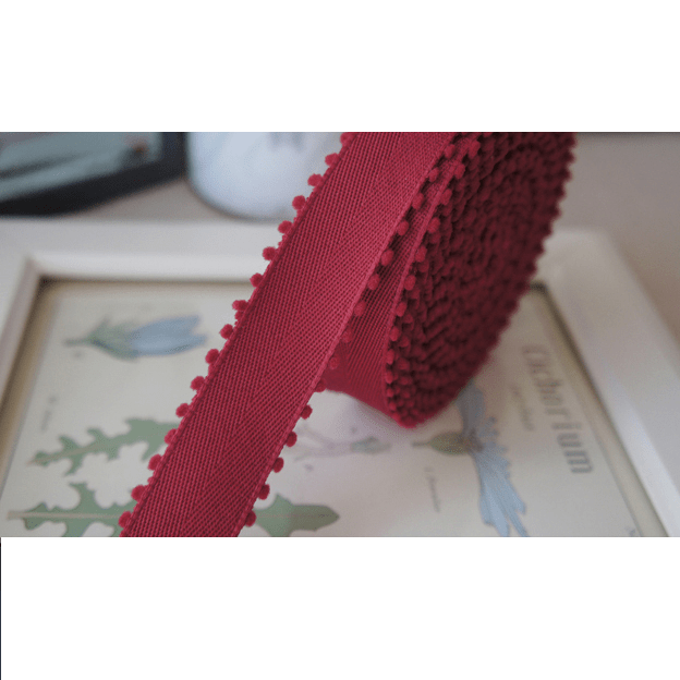 Burgundy Herringbone Ribbon 1" x 5 Yards – Pom - Pom Edge | Holiday Gift Wrapping | Laribbons Custom - laribbons Custom Shop