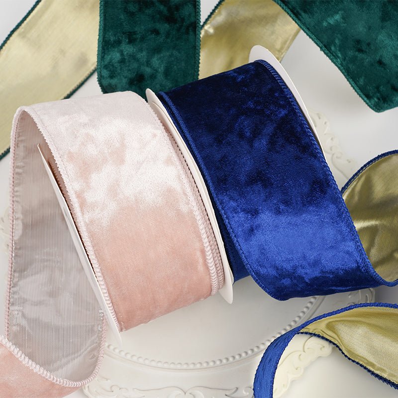 Reversible Velvet Ribbon 2.5 Inch | Double - Sided Velvet & Metallic Backing | 10 Yard Roll | Laribbons Custom - laribbons Custom Shop
