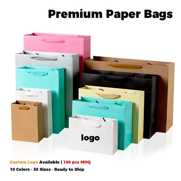 Custom Logo Paper Bags – 250gsm | 30 Sizes · 10 Colors · Ready to Ship | Laribbons Custom - laribbons Custom Shop