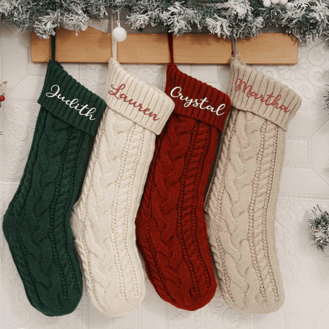 Personalized Christmas Cotton Stocking with Name – Handmade Embroidered Holiday Stocking, 18" Custom Decoration | Laribbons Custom - laribbons Custom Shop