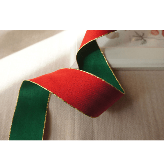 Double - Sided Velvet Ribbon – 1.5" x 10 Yards, Red & Green with Gold Edges for Christmas | Laribbons Custom - laribbons Custom Shop
