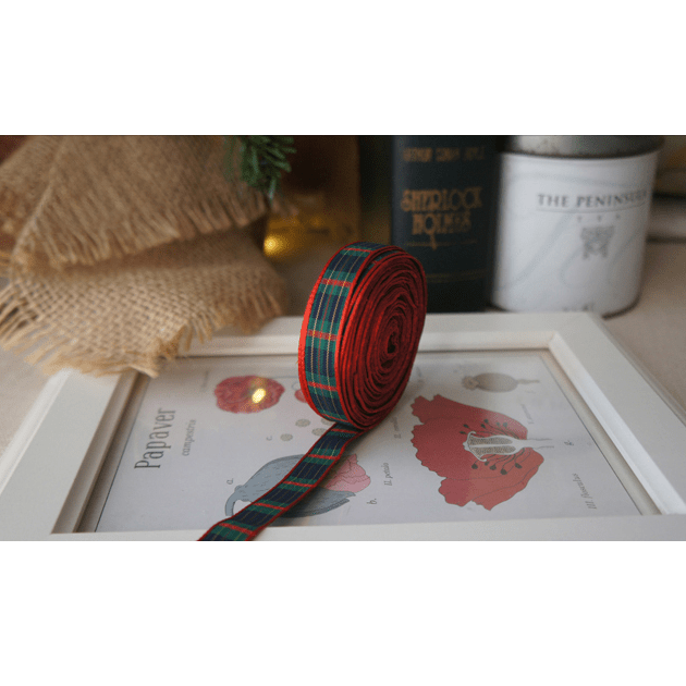 Plaid Christmas Ribbon – 0.5" x 10 Yards, Blue, Green & Red with Red Trim, Holiday Gift Wrapping & Décor | Laribbons Custom - laribbons Custom Shop