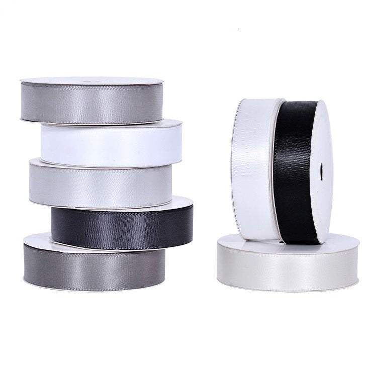 Wholesale Double Faced Satin Ribbon – Black, White & Gray Color Series – 3/8", 5/8", 7/8", 1.5" Wide – 100 Yards Per Roll – Bulk 500 Yards Minimum | Laribbons Custom - laribbons Custom Shop