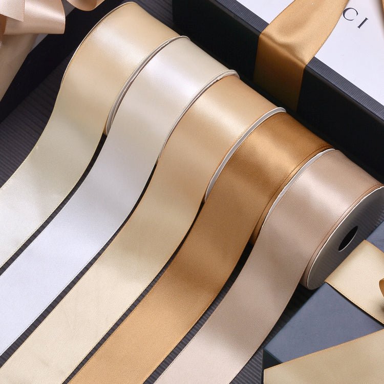 Wholesale Double Faced Satin Ribbon – Light Brown Color Series – 3/8", 5/8", 7/8", 1.5" Wide – 100 Yards Per Roll – Bulk 500 Yards Minimum | Laribbons Custom - laribbons Custom Shop