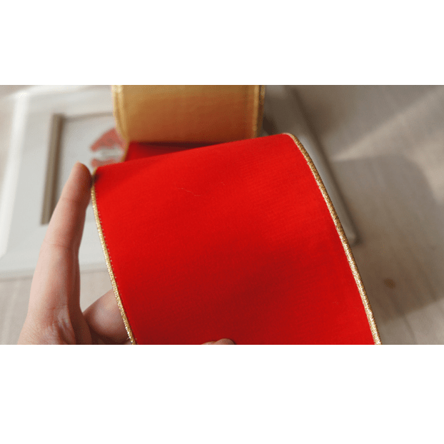 Red Velvet & Shiny Gold Wired Ribbon – 4" x 5 Yards, Double - Sided Holiday Ribbon | Laribbons Custom - laribbons Custom Shop