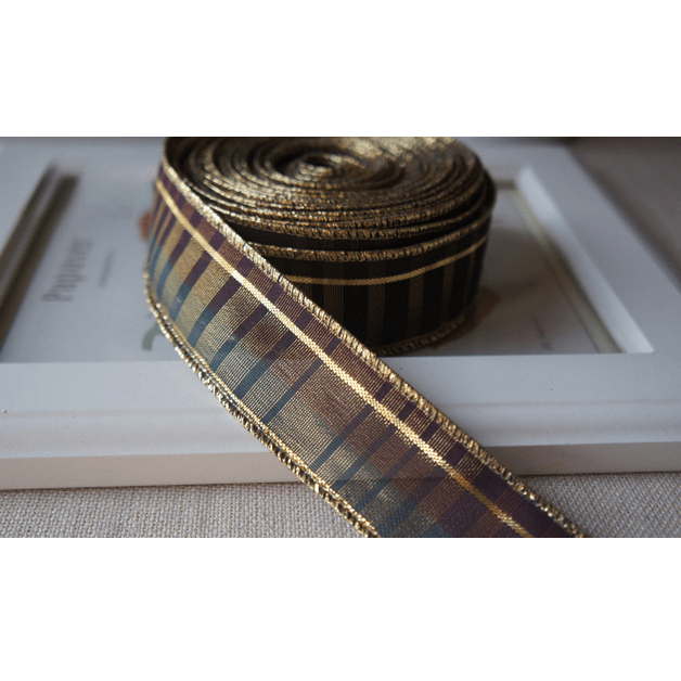Plaid Gold - Edged Sparkle Ribbon 1.2" x 10 Yards – Wired Edge Christmas & Tree Decoration | Laribbons Custom - laribbons Custom Shop
