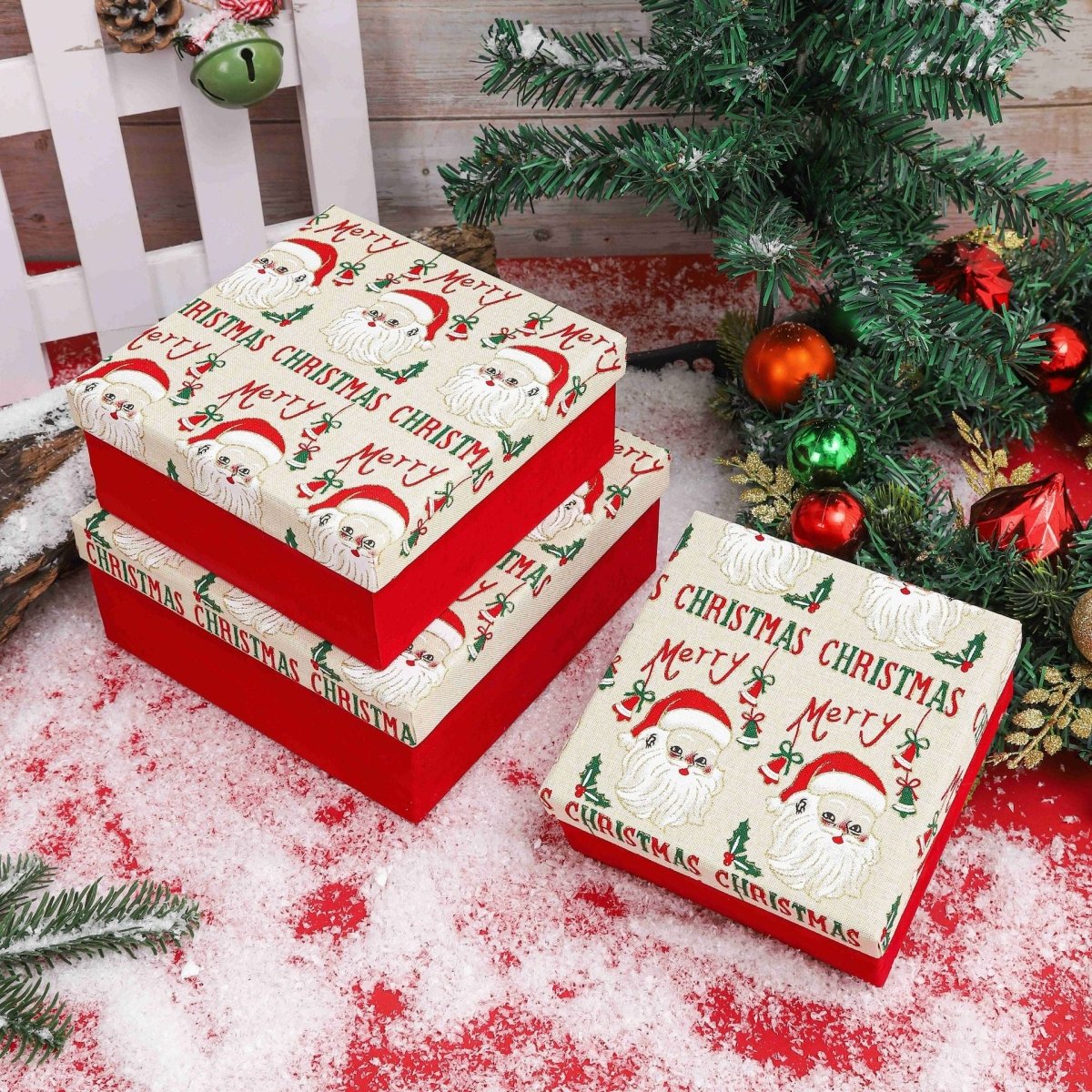 🎄 Christmas Gift Box – Red Velvet & Burlap Lid | Santa & Bells | Perfect Holiday Gift | 3 Sizes | Laribbons Custom - laribbons Custom Shop