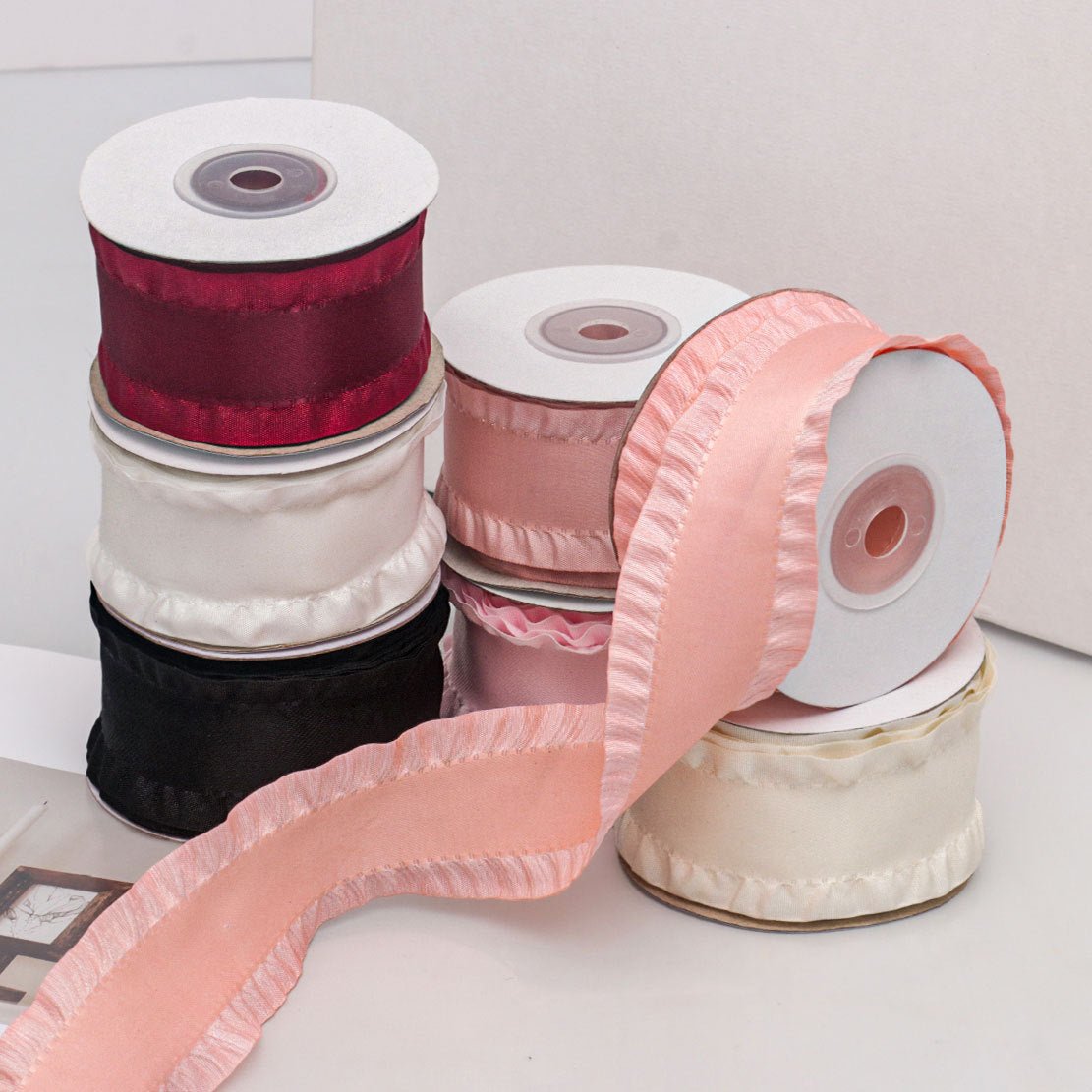 Custom Ruffled Edge Ribbon with Logo Printing – 1.5" Polyester Ribbon for Branding & Gift Packaging (100 Yards MOQ) | Laribbons Custom - laribbons Custom Shop