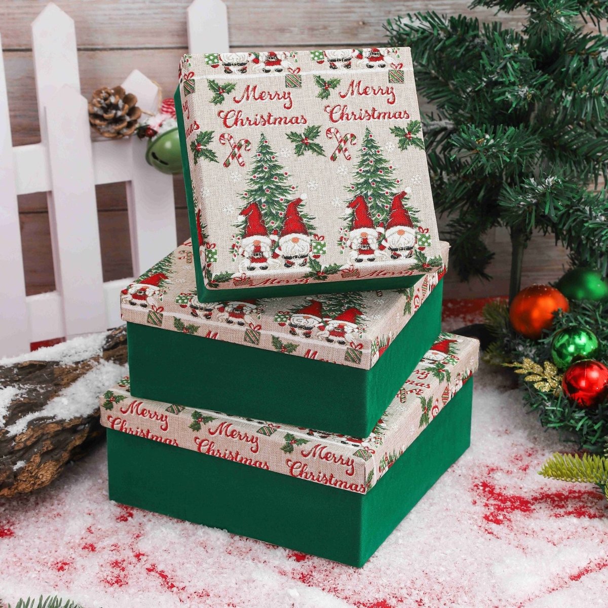 Christmas Gift Box – Green Velvet & Burlap Lid | Santa & Bells | Perfect Holiday Gift | 3 Sizes | Laribbons Custom - laribbons Custom Shop