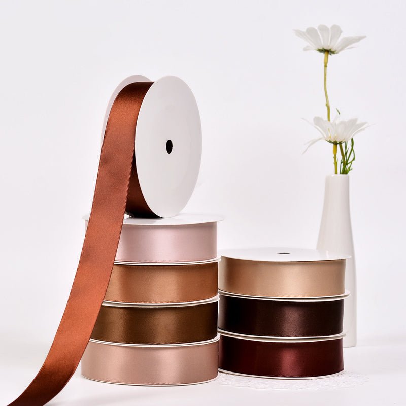 Wholesale Double Faced Satin Ribbon – Dark Brown Color Series – 3/8", 5/8", 7/8", 1.5" Wide – 100 Yards Per Roll – Bulk 500 Yards Minimum | Laribbons Custom - laribbons Custom Shop