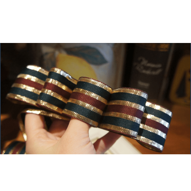 Wine Red, Green & Gold Striped Metallic Ribbon – 1" & 1.5" | 10 Yards, Christmas Gift Wrapping & Décor | Laribbons Custom - laribbons Custom Shop