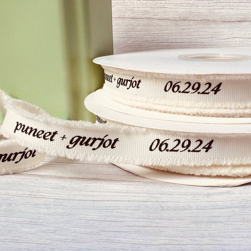 Custom Frayed Edge Grosgrain Ribbon – Single - Color Eco Ink Printing | 5/8" • 1" • 1.5" Widths | Laribbons Custom - laribbons Custom Shop