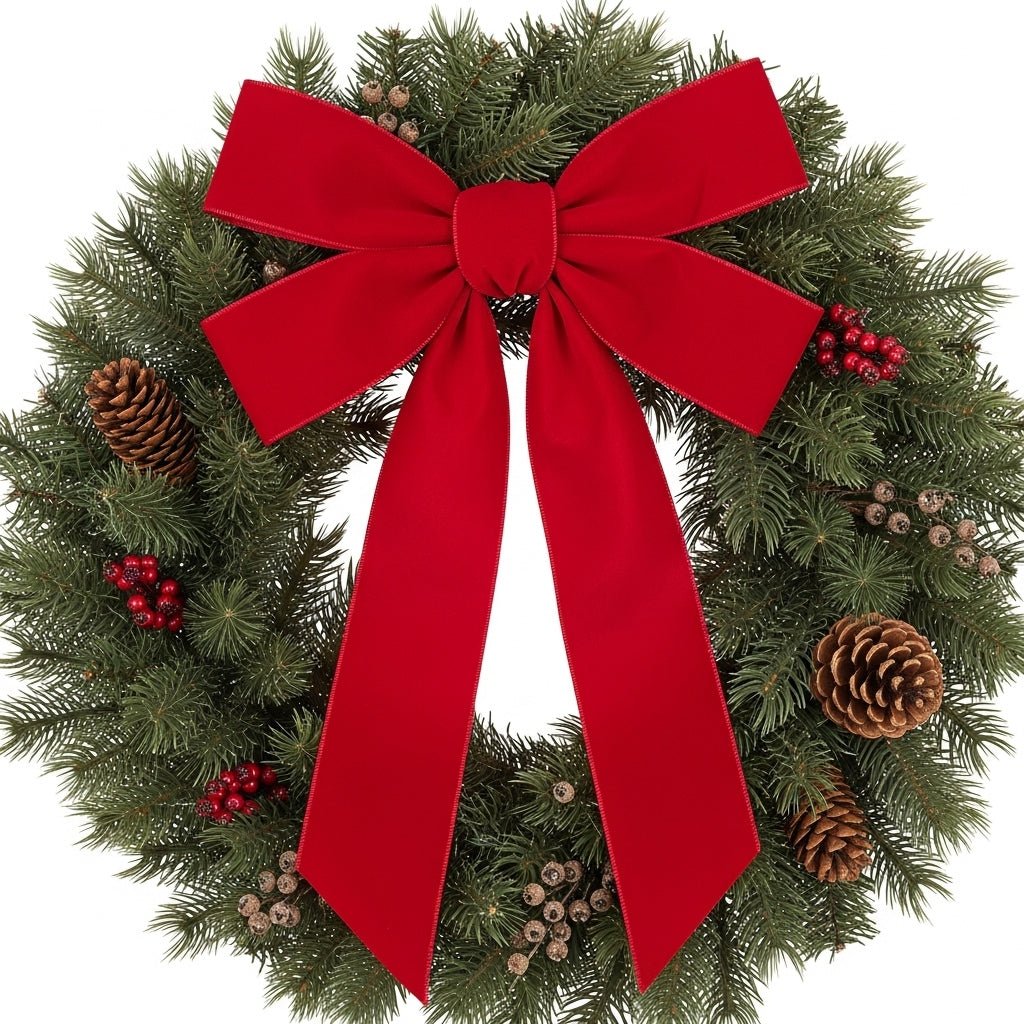 Red Velvet Christmas Bow with Wired Edge – 10"x13.5", Holiday Wreath & Tree Decoration | Laribbons Custom - laribbons Custom Shop