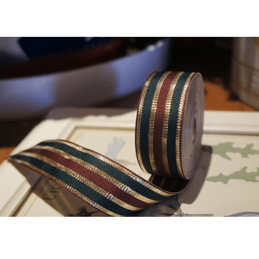 Wine Red, Green & Gold Striped Metallic Ribbon – 1" & 1.5" | 10 Yards, Christmas Gift Wrapping & Décor | Laribbons Custom - laribbons Custom Shop