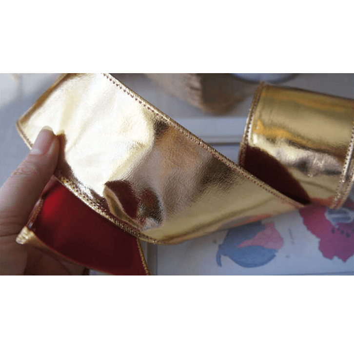 Wired Double - Sided Christmas Ribbon 2.5" x 10 Yards – Gold & Red Velvet with Gold Trim | Laribbons Custom - laribbons Custom Shop