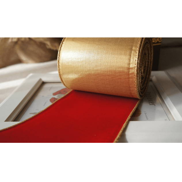 Red Velvet & Shiny Gold Wired Ribbon – 4" x 5 Yards, Double - Sided Holiday Ribbon | Laribbons Custom - laribbons Custom Shop