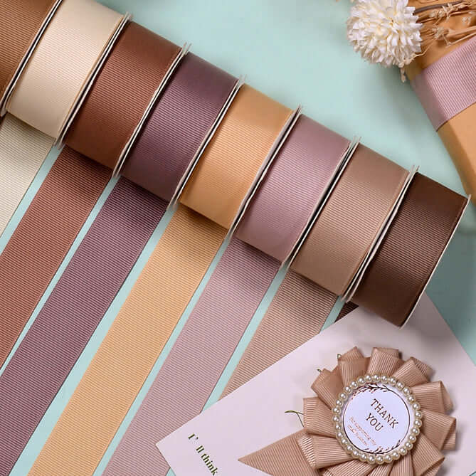 Wholesale Grosgrain Ribbon – Light Brown Color Series – 3/8", 5/8", 7/8", 1.5" Wide – 100 Yards Per Roll – Bulk 500 Yards Minimum | Laribbons Custom - laribbons Custom Shop