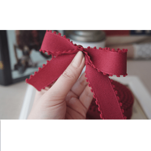 Burgundy Herringbone Ribbon 1" x 5 Yards – Pom - Pom Edge | Holiday Gift Wrapping | Laribbons Custom - laribbons Custom Shop