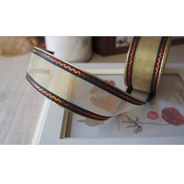 Gold Mesh Wired Christmas Ribbon – 1.5" x 10 Yards, Red & Green Edges with Gold Trim | Laribbons Custom - laribbons Custom Shop