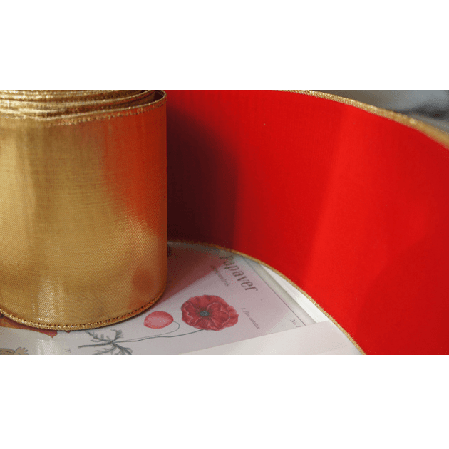 Red Velvet & Shiny Gold Wired Ribbon – 4" x 5 Yards, Double - Sided Holiday Ribbon | Laribbons Custom - laribbons Custom Shop