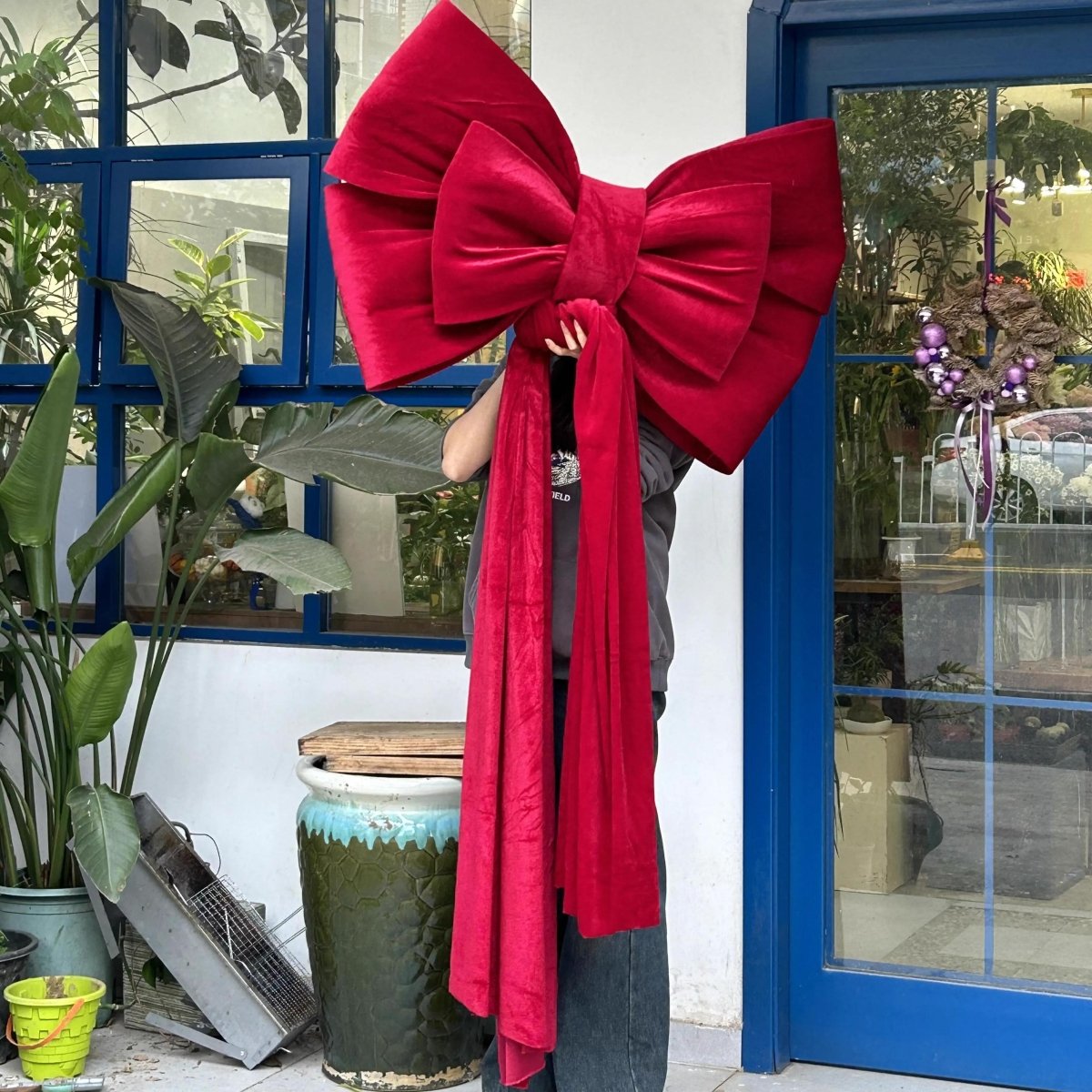 Giant Burgundy Velvet Christmas Bow – Oversized Holiday Decoration (3 Sizes) | Laribbons Custom - laribbons Custom Shop