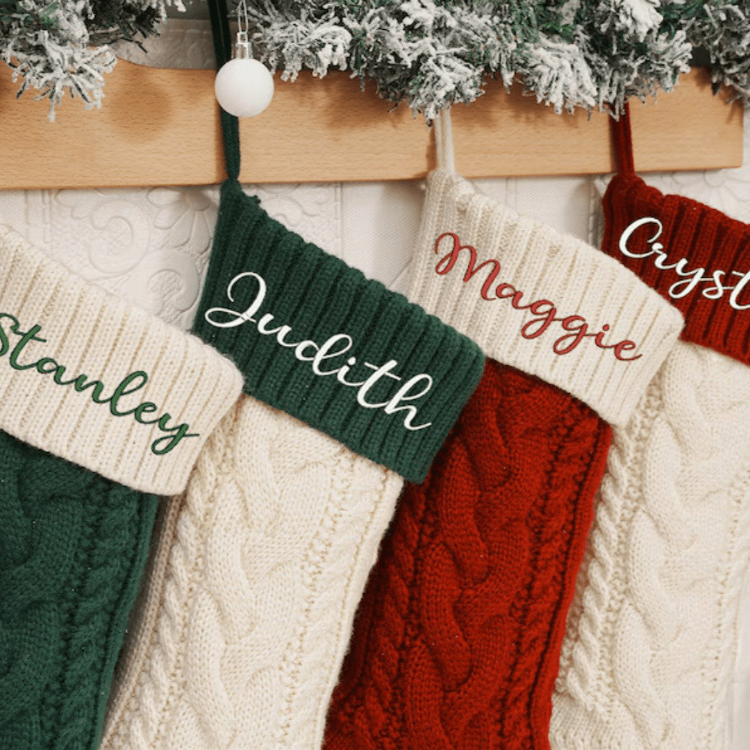 Personalized Christmas Cotton Stocking with Name – Handmade Embroidered Holiday Stocking, 18" Custom Decoration | Laribbons Custom - laribbons Custom Shop