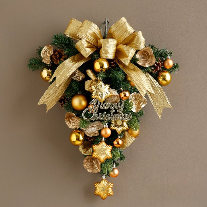 🎄 Handmade Premium Christmas Hanging Ornament – Pine Branch with Gold Bow & Festive Accents | S Size | Laribbons Custom - laribbons Custom Shop