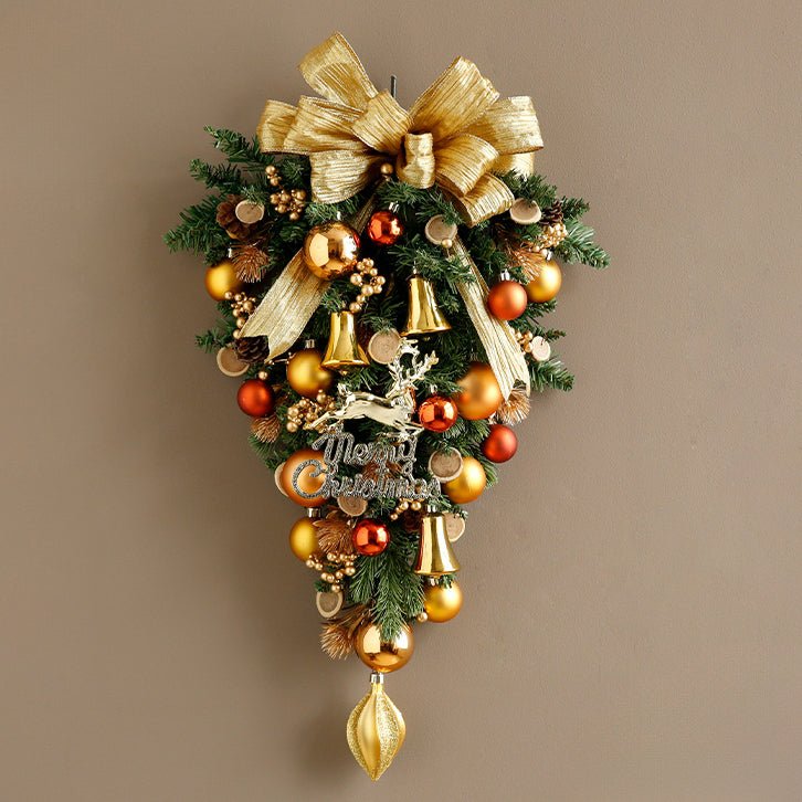 🎄 Handmade Premium Christmas Hanging Ornament – Pine Branch with Gold Bow & Festive Accents | M Size | Laribbons Custom - laribbons Custom Shop