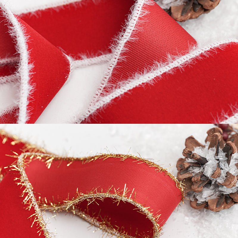 1" Velvet Ribbon | White Fuzzy Edge or Gold Glitter Edge | 25 Yard Roll | Gift Wrapping & Holiday Crafts | Laribbons Custom - laribbons Custom Shop