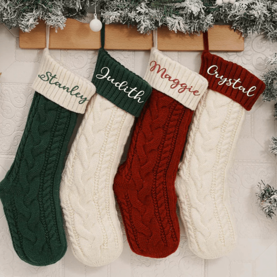 Personalized Christmas Cotton Stocking with Name – Handmade Embroidered Holiday Stocking, 18" Custom Decoration | Laribbons Custom - laribbons Custom Shop