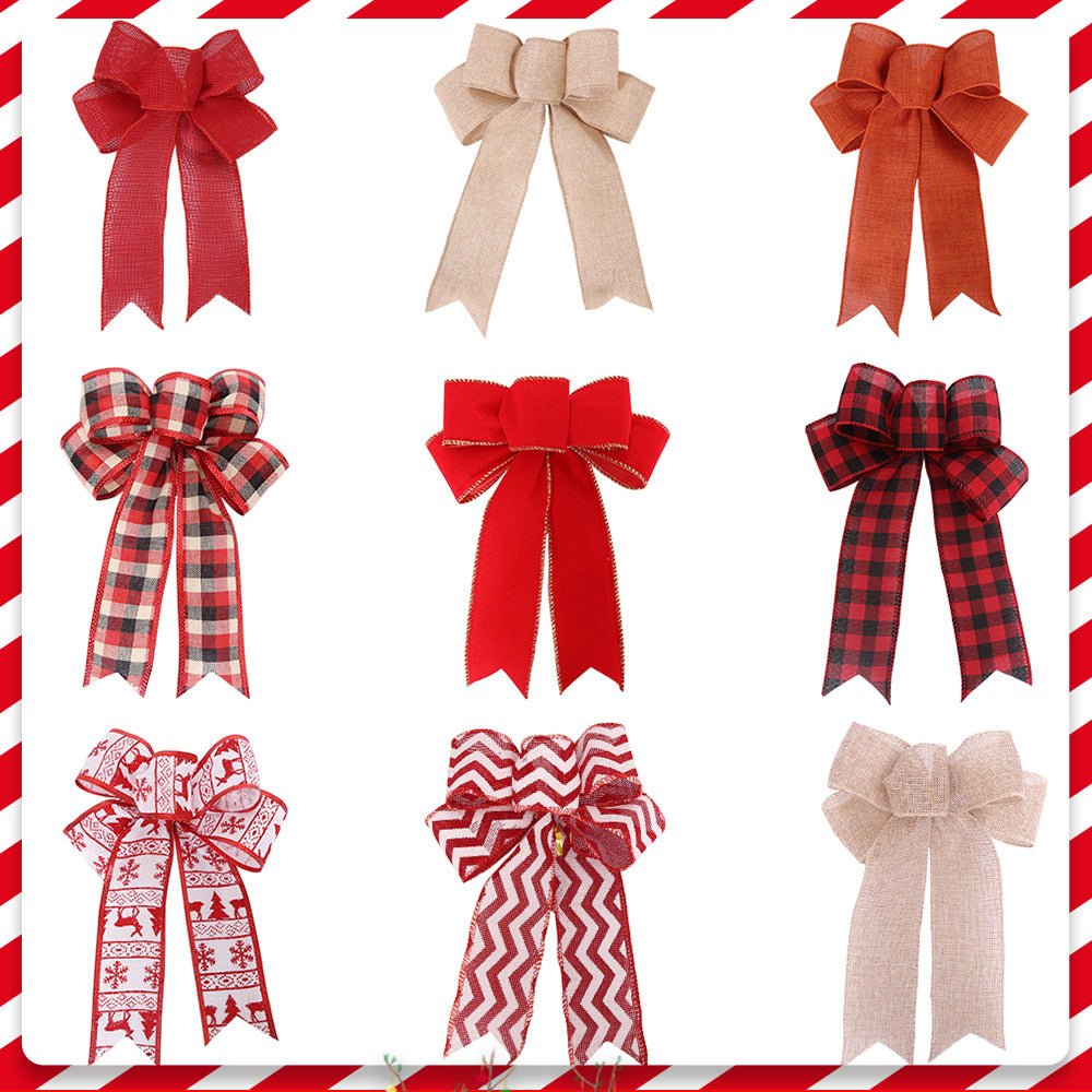 Christmas Burlap Bow Ornaments, Pre-Tied Plaid Holiday Bow for Christmas Tree Wreath Gift Wrapping, Assorted Styles, MOQ 5 Packs (2 pcs per pack), Mixable - Laribbons Custom