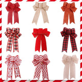 Christmas Burlap Bow Ornaments, Pre-Tied Plaid Holiday Bow for Christmas Tree Wreath Gift Wrapping, Assorted Styles, MOQ 5 Packs (2 pcs per pack), Mixable - Laribbons Custom