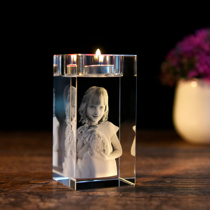 Personalized 3D photo crystal candle holder Gift For Mom