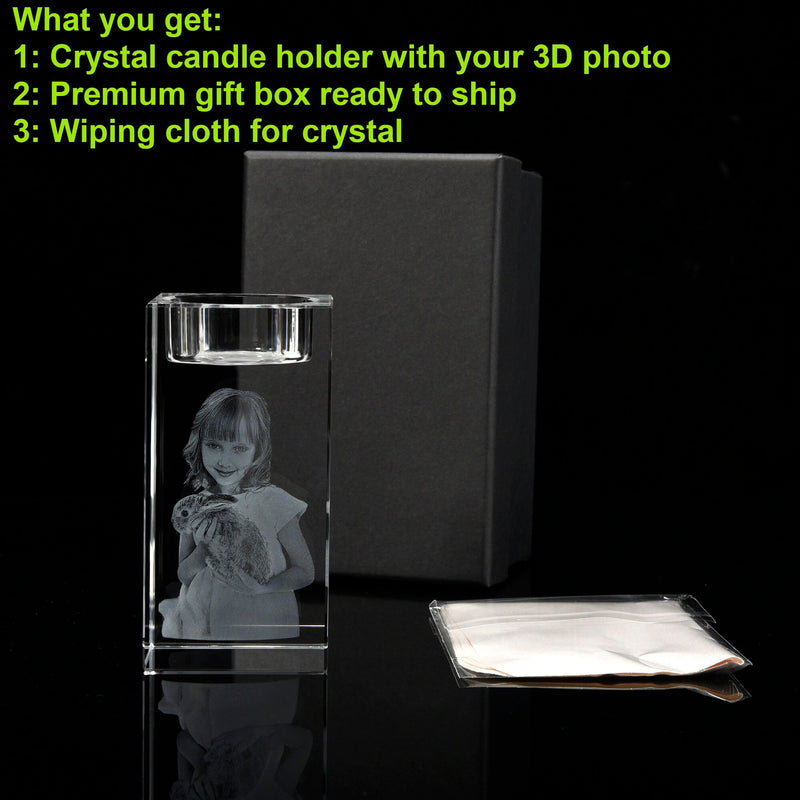 Personalized 3D photo crystal candle holder Gift For Mom