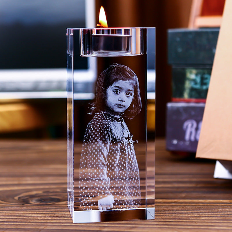 Personalized 3D photo crystal candle holder Gift For Mom