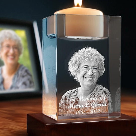 Personalized 3D photo crystal candle holder Gift For Mom