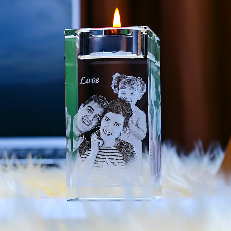 Personalized 3D photo crystal candle holder Gift For Mom