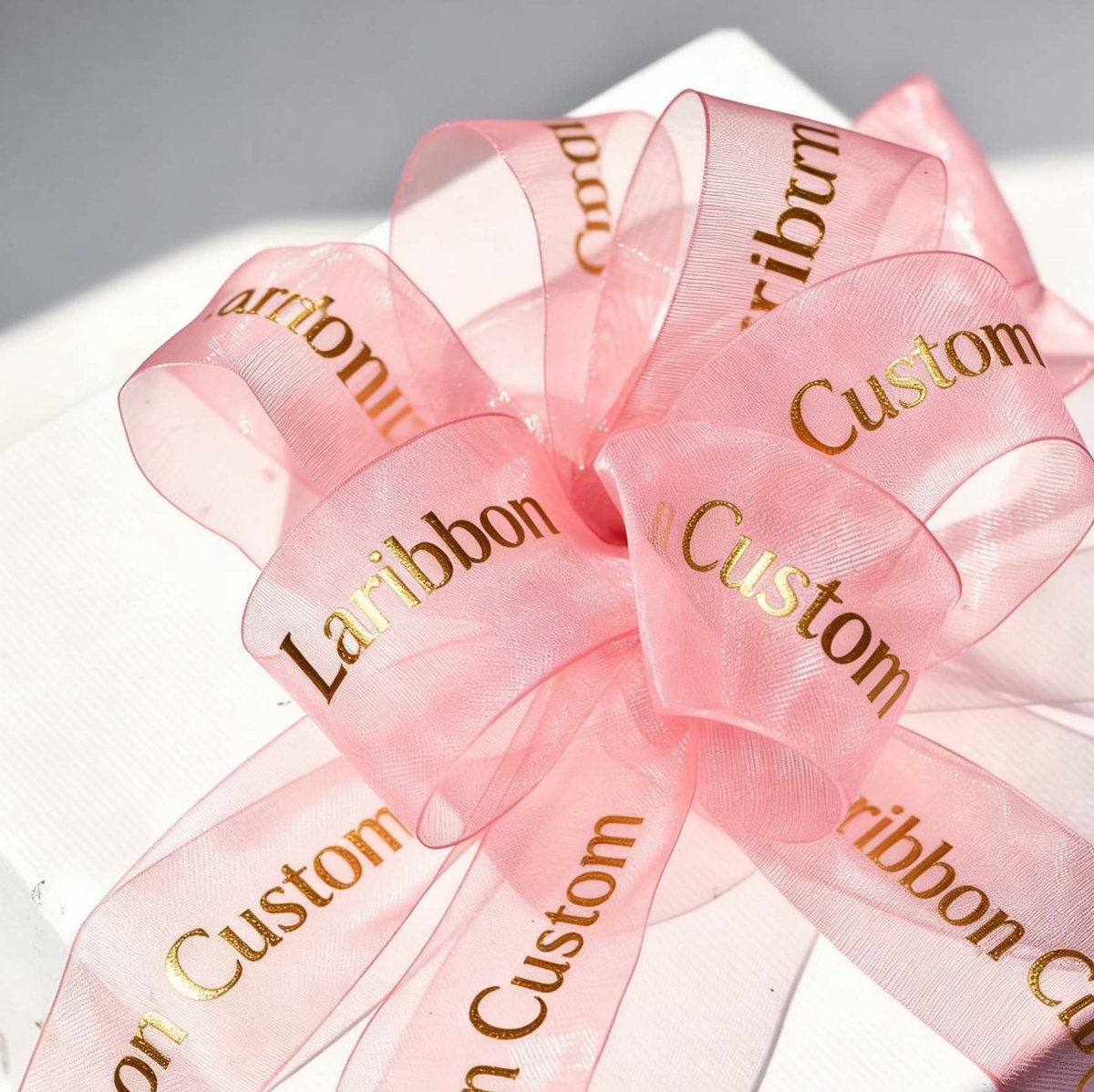 Custom Organza Ribbon with Hot Stamping Gold –Valentine's Day Wedding | 5/8" • 1" • 1.5" Widths | Laribbons Custom - laribbons Custom Shop