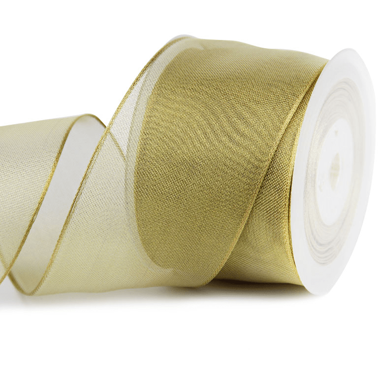 2.5" Gold Sheer Wired Christmas Ribbon – Elegant Shimmery Mesh, 25 Yards | Laribbons Custom - laribbons Custom Shop