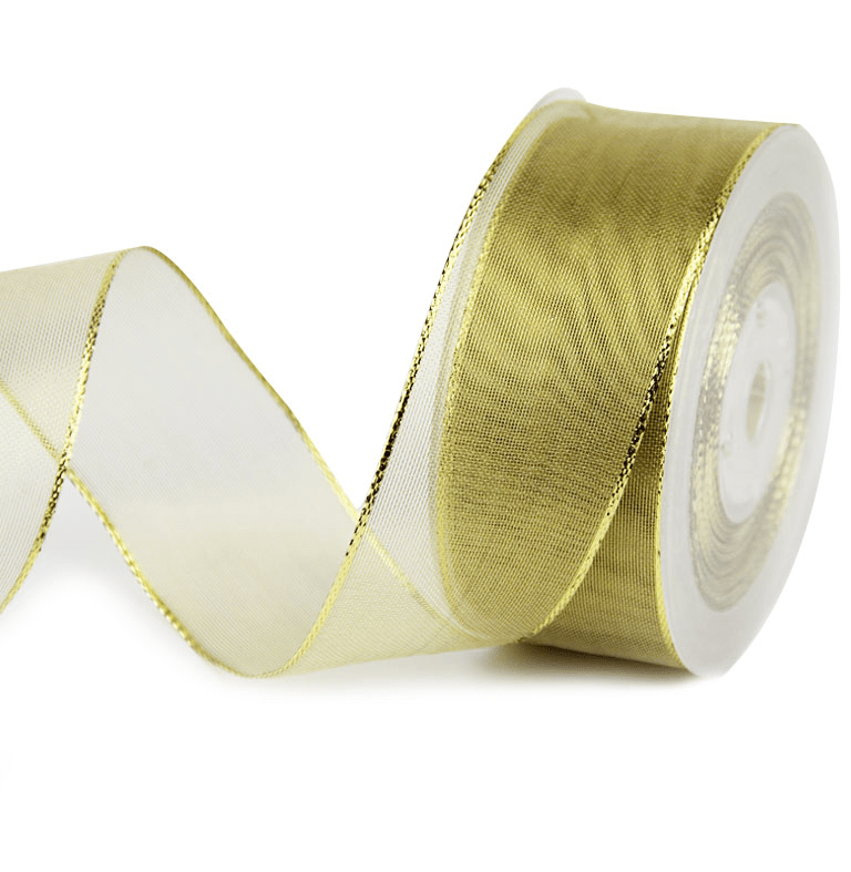 1.5" Gold Sheer Christmas Ribbon with Wired Edges – 25 Yards Roll | Laribbons Custom - laribbons Custom Shop