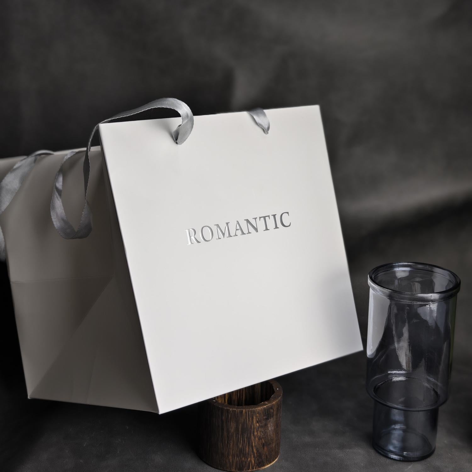 Custom Logo Flower Shop Paper Bags – White Embossed Tote with Silver or Pink Foil, 2 Sizes in Stock | Laribbons Custom - laribbons Custom Shop