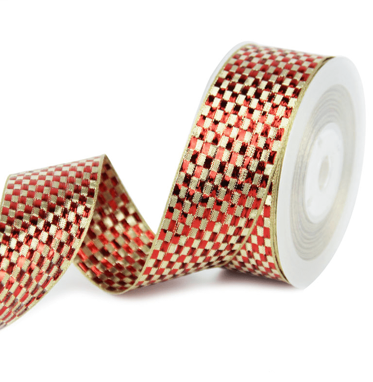 1.5" Red & Gold Metallic Plaid Christmas Ribbon – 25 Yards Roll | Laribbons Custom - laribbons Custom Shop