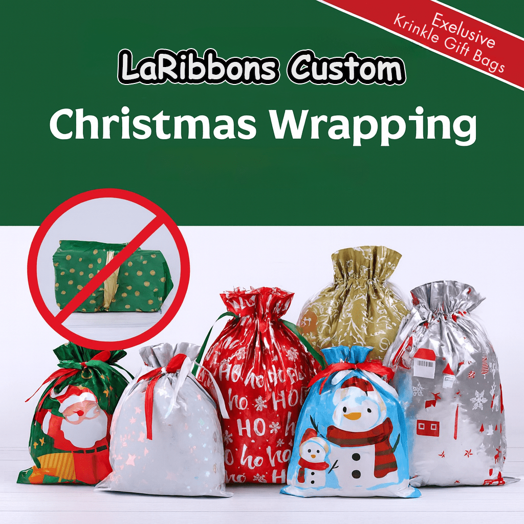 Krinkle Gift Bags – Pre - Assembled Festive Christmas Wrapping Bags with Ribbon | Family Pack (30 Bags) & Holiday Saver (60 Bags) | Laribbons Custom - laribbons Custom Shop