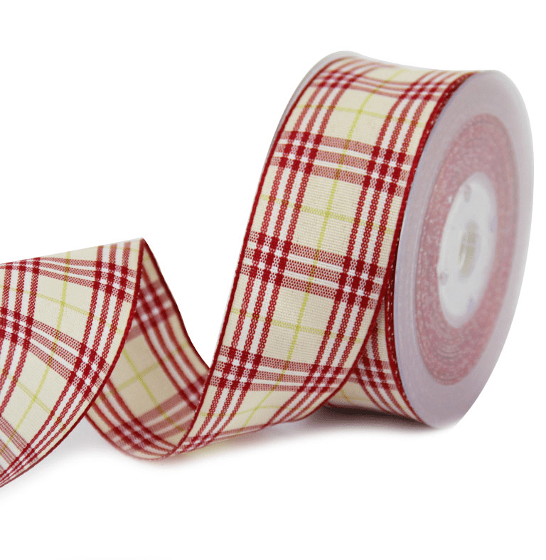 1.5" Ivory Base Red & Yellow Plaid Christmas Ribbon – 25 Yards Roll | Laribbons Custom - laribbons Custom Shop