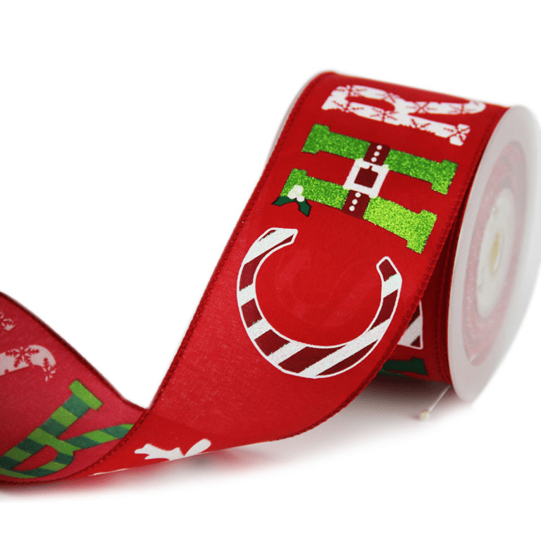 2.5" Red Christmas Ribbon – Santa Belt, Snowflakes & Candy Canes, Wired Edges, 25 Yards | Laribbons Custom - laribbons Custom Shop