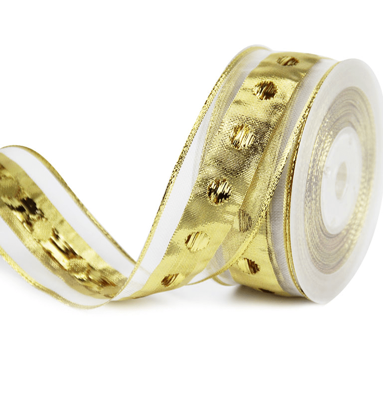 1.5" Gold Dot Sheer Christmas Ribbon with Wired Edges – 25 Yards Roll | Laribbons Custom - laribbons Custom Shop
