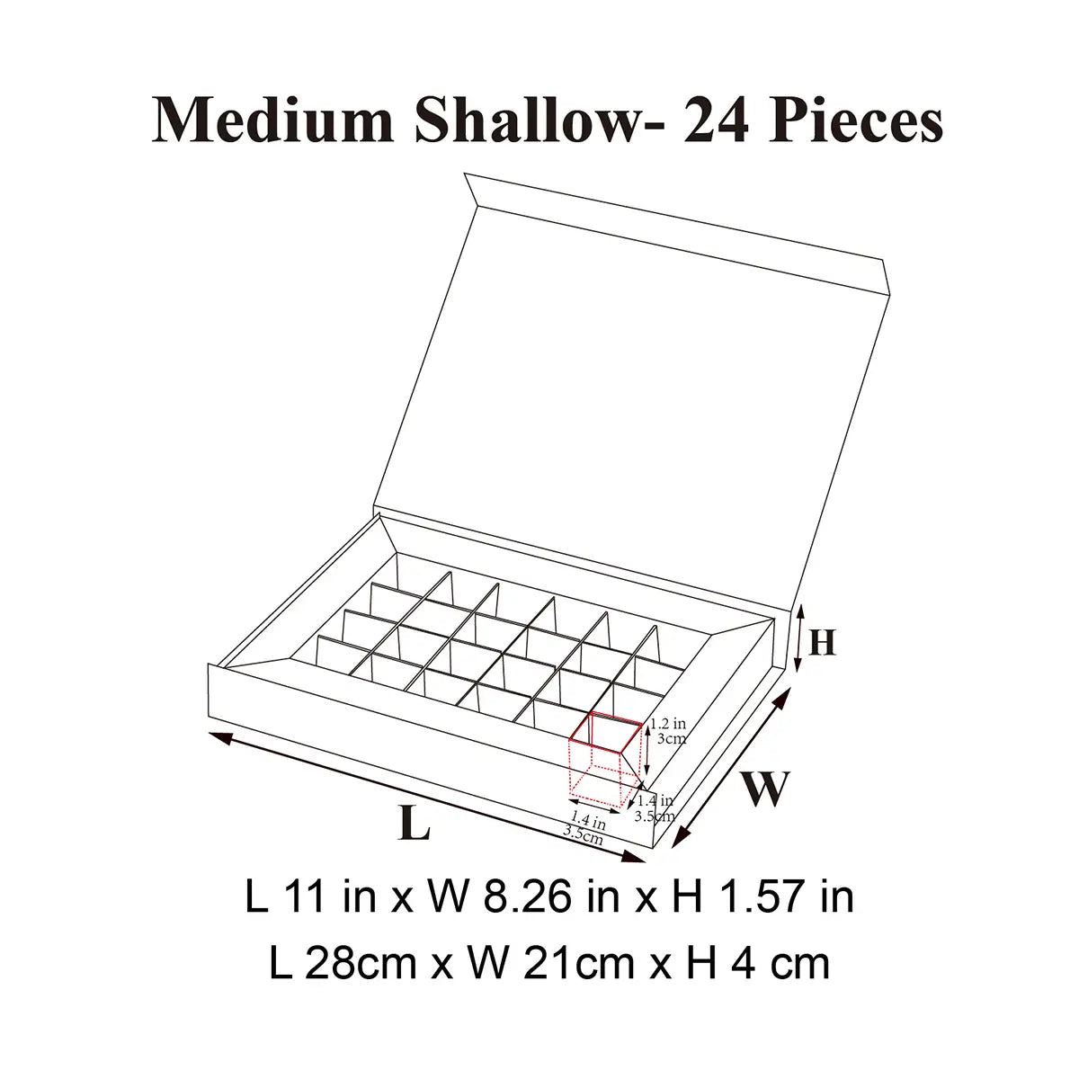 24 - Piece/Cavity Medium Shallow Rigid Empty Chocolate Confectionery Packaging Box - laribbons Custom Shop