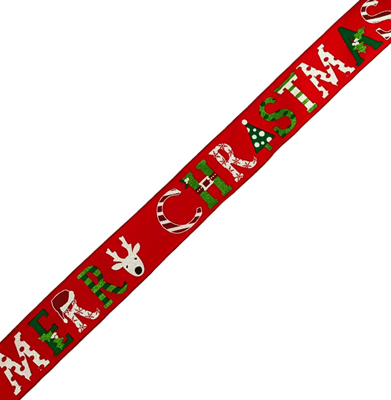 2.5" Red Christmas Ribbon – Santa Belt, Snowflakes & Candy Canes, Wired Edges, 25 Yards | Laribbons Custom - laribbons Custom Shop